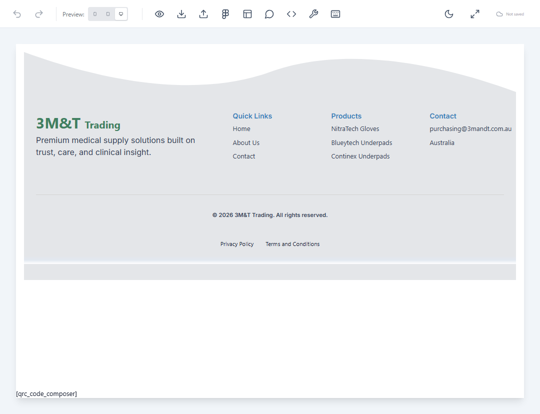 Footer being designed in the visual builder