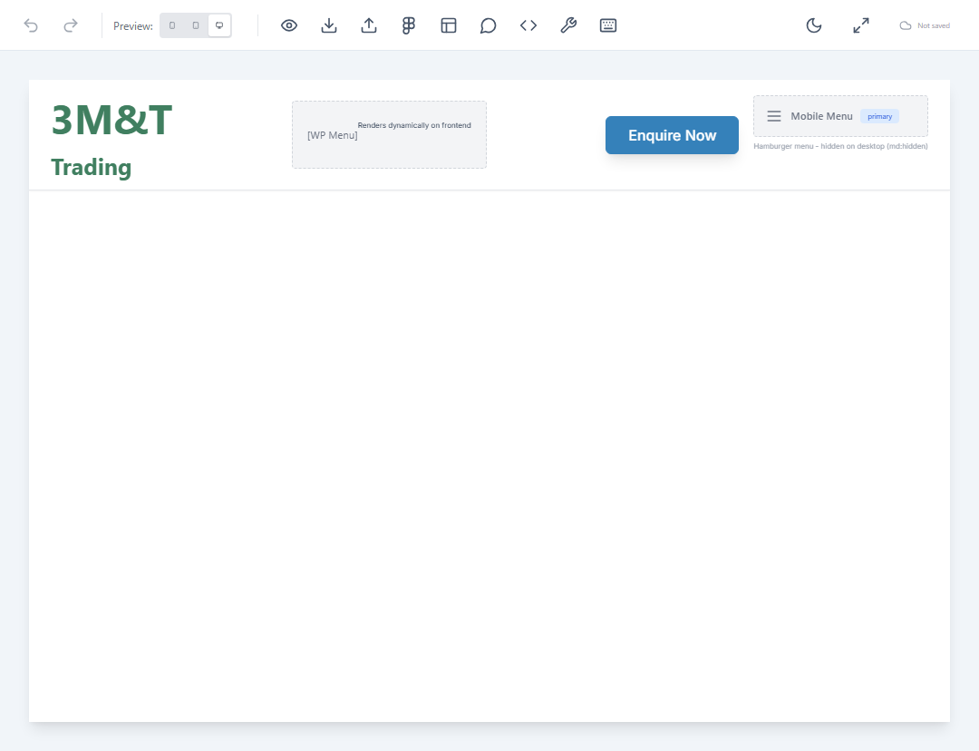 Header being designed in the visual builder